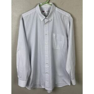 John Langford Of London Men’s White/Blue Stripe Button Up Dress Shirt Size 2XL